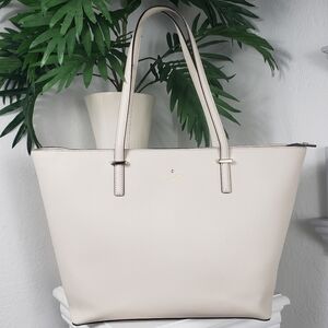 Kate Spade HUGE Cream Leather Tote Travel Bag Luggage Nuetral Normcore 19 x 11